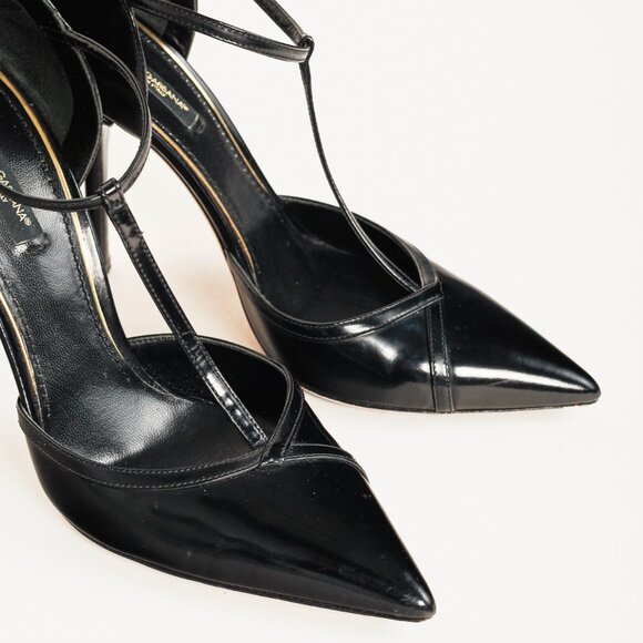 Dolce & Gabbana Black Patent Leather T-Strap Heels - Picture 6 of 11